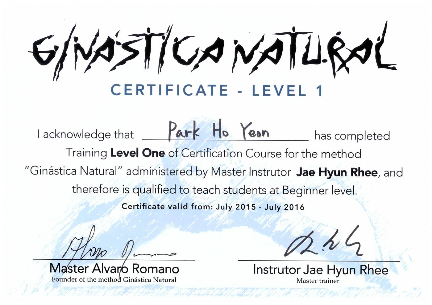 2015 Ginástica Natural 교육·인증 기록